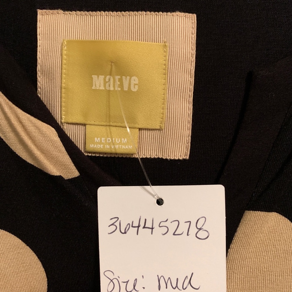 Maeve Polka Dress M Anthropologie Black Cream New - Picture 2 of 3